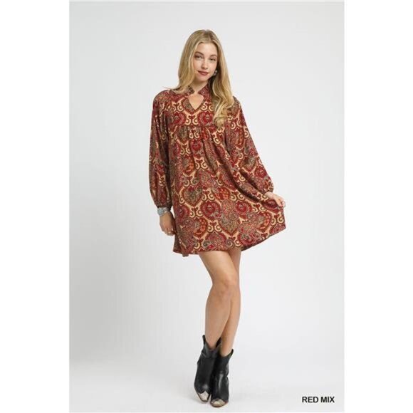 ✨NWT Umgee Boho Mix Paisley Babydoll Dress - Picture 4 of 5